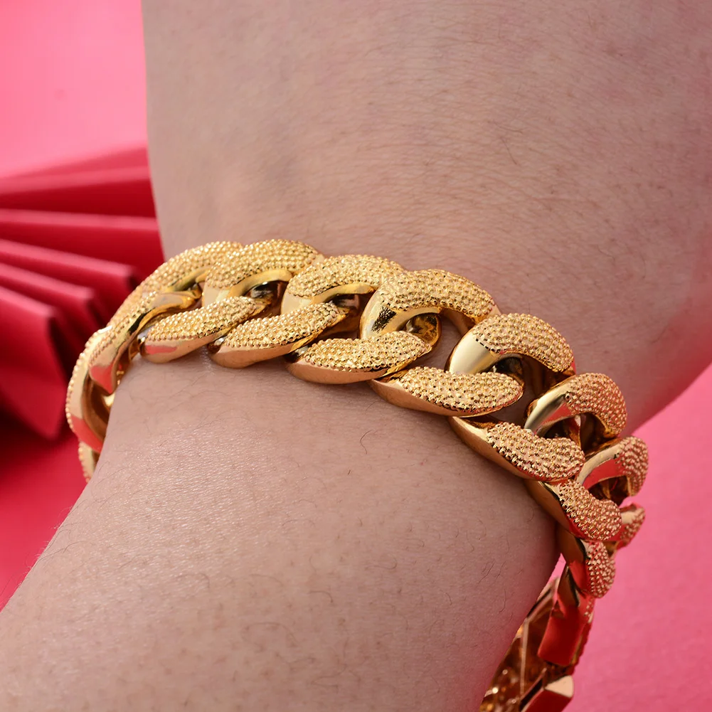 

18k Dubai Gold Color Bracelet for Women/Girl Man Ethiopia Trendy fashion Bracelet Hip Hop Street Jewelry weddding Jewelry