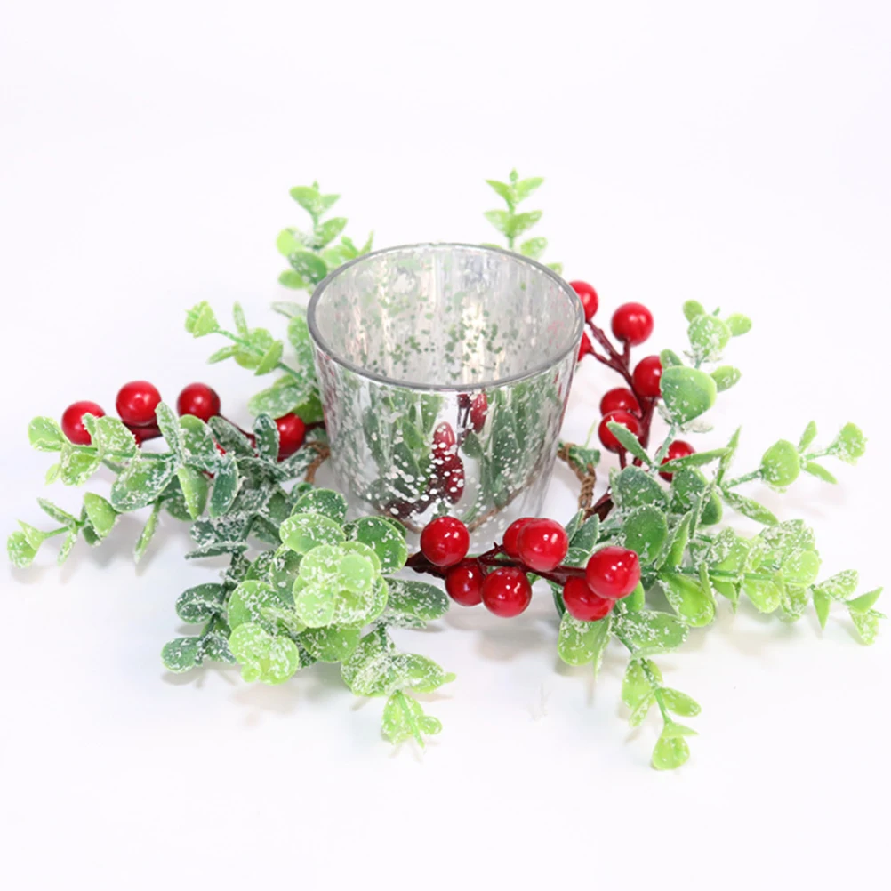 

2pcs Premium Artificial Christmas Wreath Red Berries Door Decor Rings Holiday Garland Wall Pendant Simulation Berry