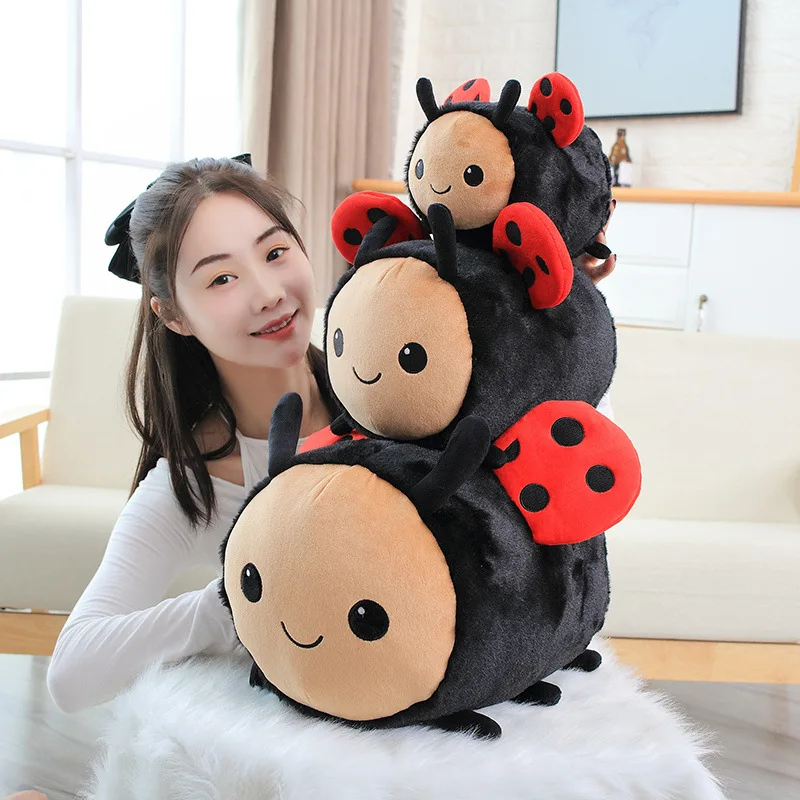 Round Ladybug Stuffed Plush Doll Soft Fluffy Cartoon Beetle Animal Plush Toy Home Sofa Decoration Birthday Gift for Children