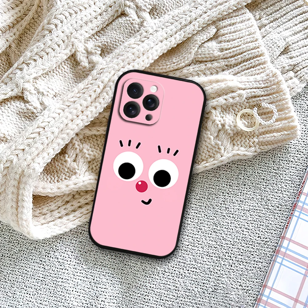 Pink Funny Red Nose Facial Expression Cute Phone Case for iPhone 12 11 14 15 13 16 Max Plus Pro Black Soft Silicone Cover