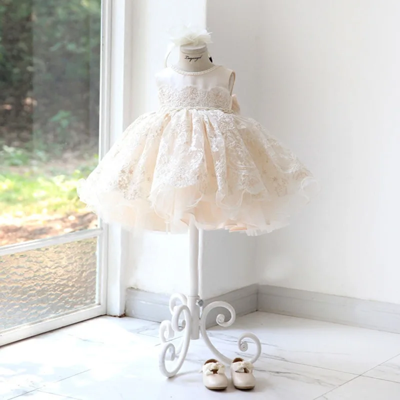 High End Baby Girls 1 st Birthday Baptism Princess Ball Gown Children Cute Sleeveless Party Wedding Fluffy Dress g22