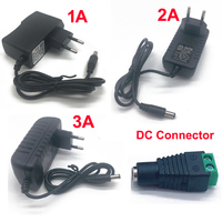 EU Plug AC 100-240V To DC 12V 1A 2A 3A 12W 24W 36W Power Supply Adapter Cord for LED Strip light / with connector
