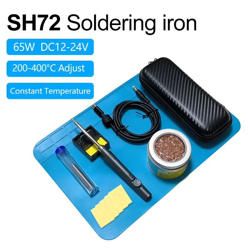 65W SH72 Mini Electric Soldering Iron Adjustable Temperature  Portable Solder Welding Station With DC5525 Silicone Pad Storage