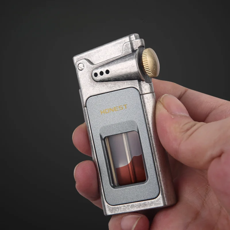 Creative Ejection Ignition Kerosene Lighter Transparent Large Capacity Fuel Tank Retro High-end Lighter Unique Appearance