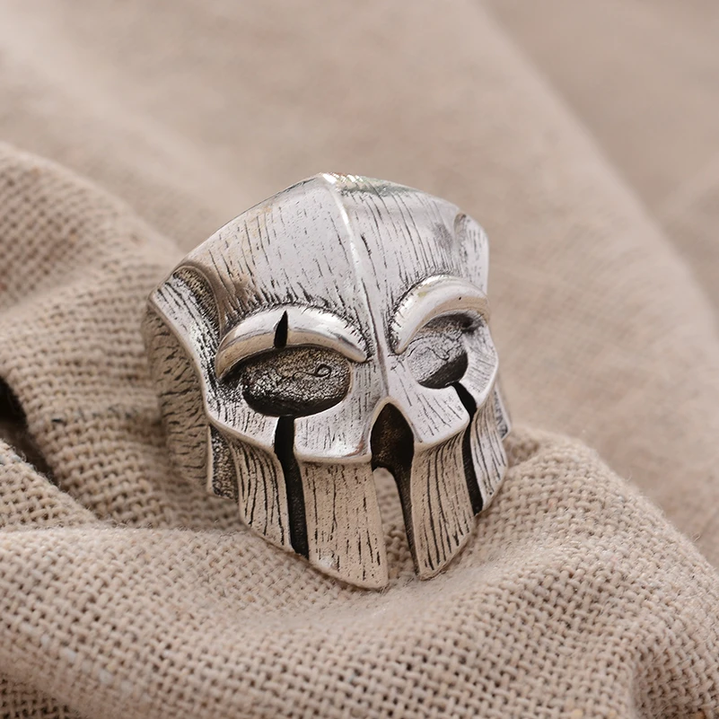 Personality Vintage Spartan Warrior Mask Design Thai Silver Men Rings Promotion Jewelry Gifts Cheap No Fade