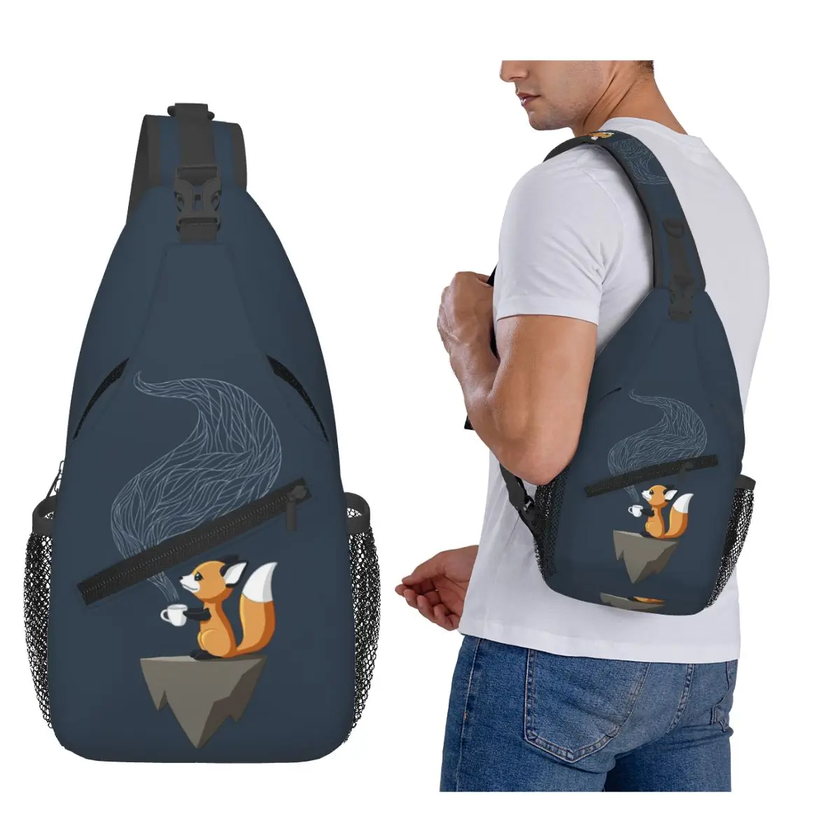 

Fox Tea Chest Bag Men Sling Crossbody Backpack Chest Bag Traveling Hiking Daypack Shoulder Bag