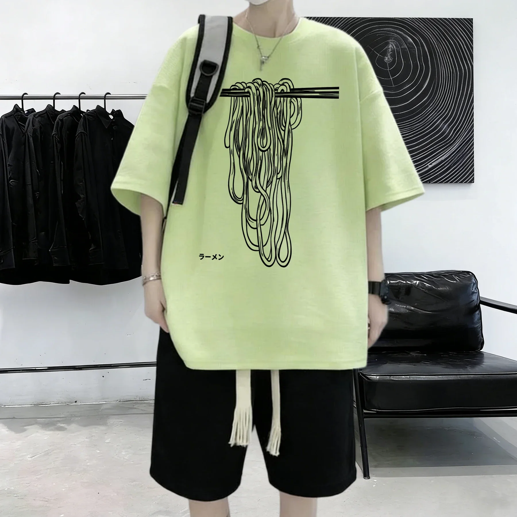I Like Lamian Noodles Print Man Cotton Breathable Summer T Shirt Loose Sport Short Sleeve Trendy Street Clothes All-Match Tops