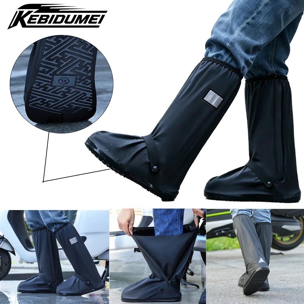 

KEBIDUMEI Rain Boot Shoe Cover Non-slip Shoes High-tube Waterproof Shoes with Reflector for Motorcycle Bike Rain Cover Men Women