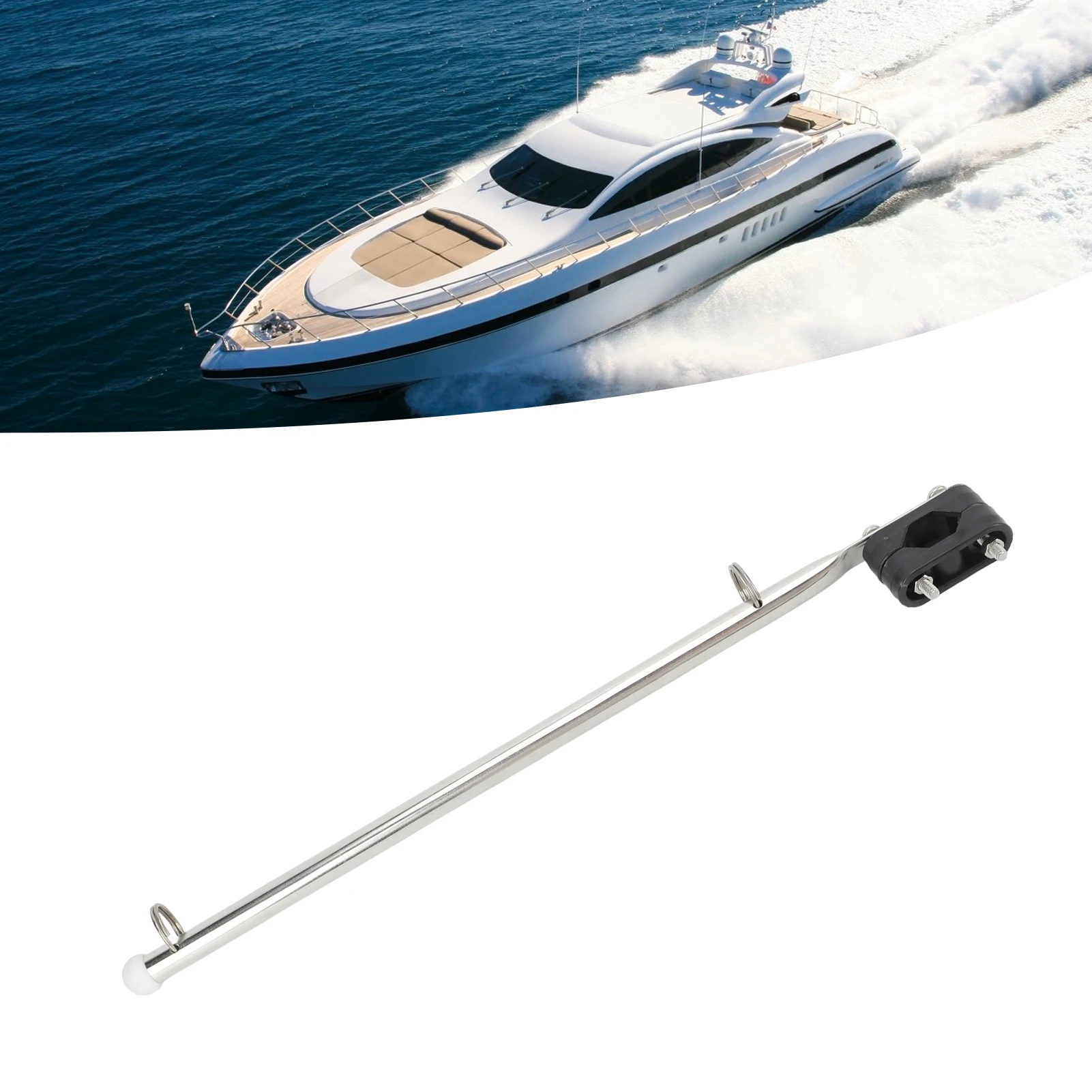 Boat Flag Holder 390mm/15.35in Marine Rail Type Flag Pole Adjustable Stainless Steel for Boats Yachts Sailboats Speedboats