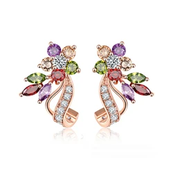 Women's Luxury MonaLisa Multicolor Flower Stud Earrings Shiny Crystal Zircon Stone Vintage Female Wedding Earring Jewelry Gift