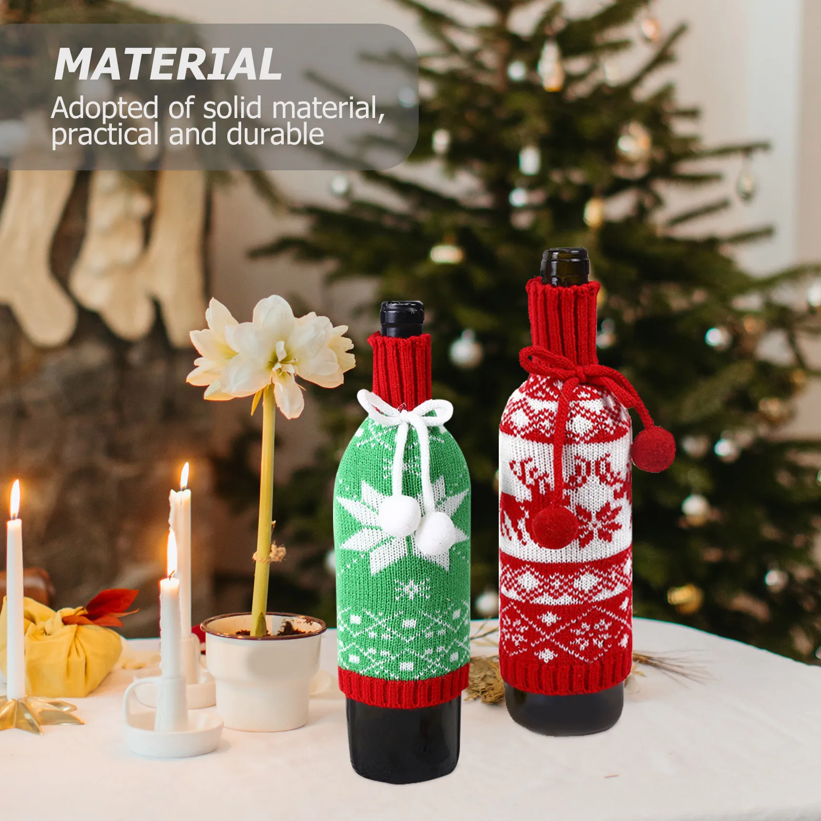 

2Pcs Wine Bottle Cover Christmas Deer Green Design Festive Decorative Bottle Topper for Party Dinner Table