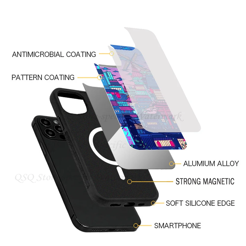 Cyberpunk Village Phone Case Strong Magnetic For IPhone 15 14 13 Pro Max 11 12 Mini Alex Mirror For