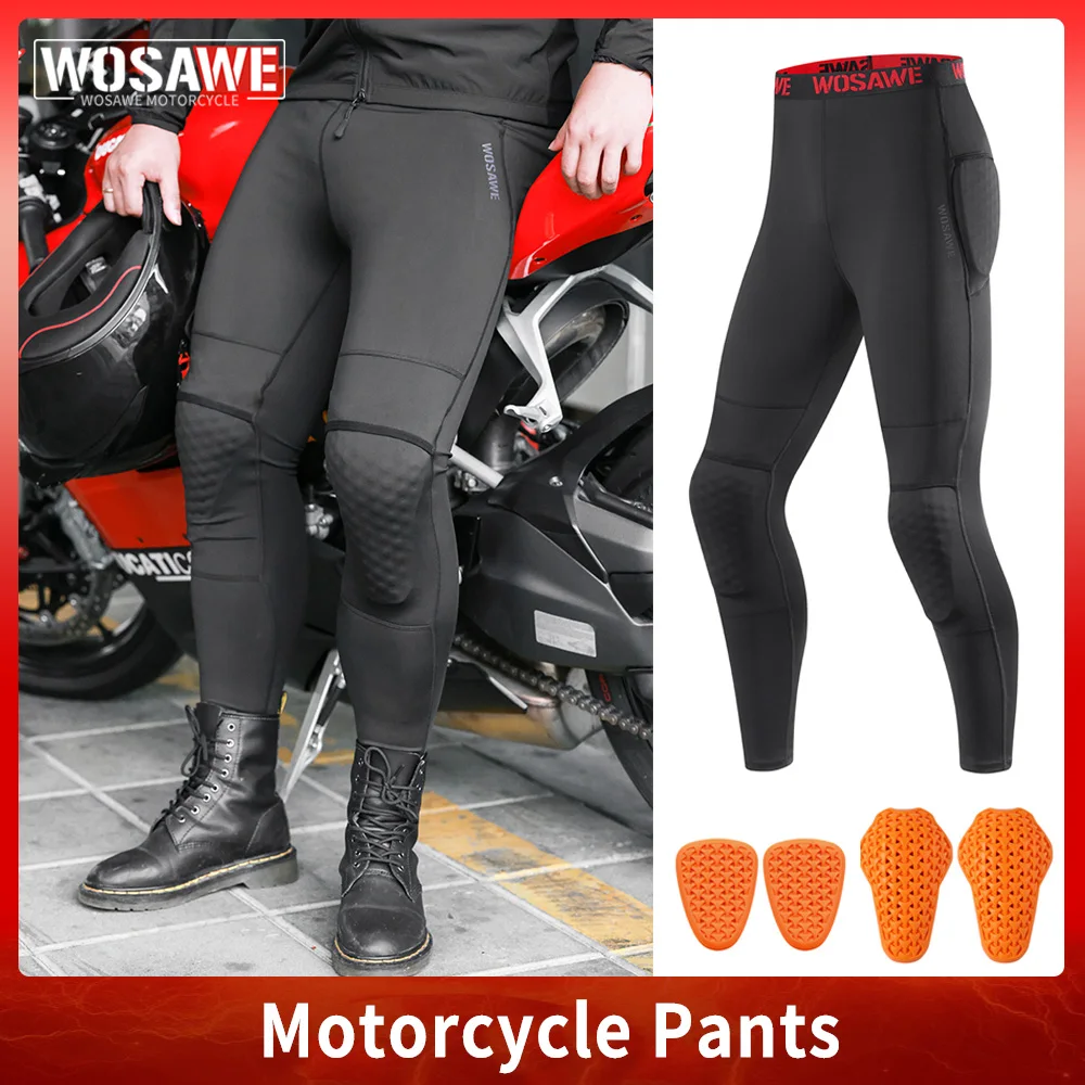 WOSAWE Summer Motorcycle Casual Pants Soft Pads Tights Men's Motocross Off-Road Pants Mountain Bike Cycling Moto Pants