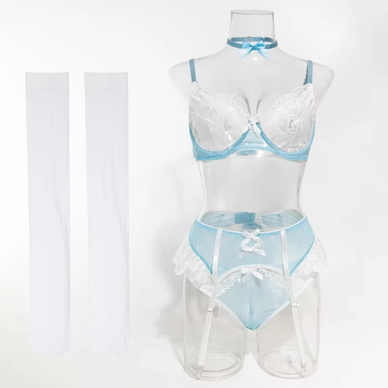 Bikini lace patchwork push-up bra lingerie maid outfit with underwire bodysuit