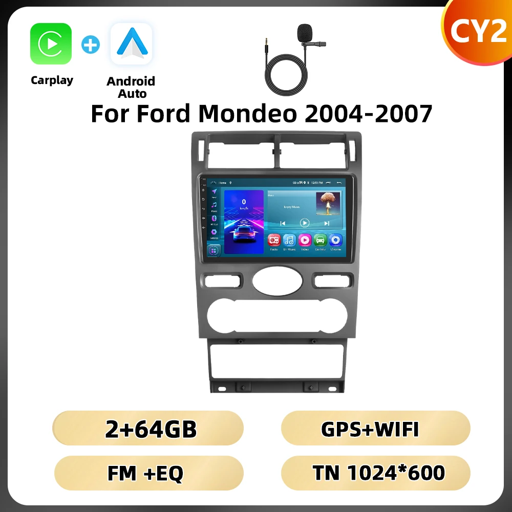 Podofo 9 ''2din Autoradio Voor Ford Mondeo 2004-2007 Multimediaspeler Carplay Android Car Navigation Dsp Ai Voice Bt Car Audio