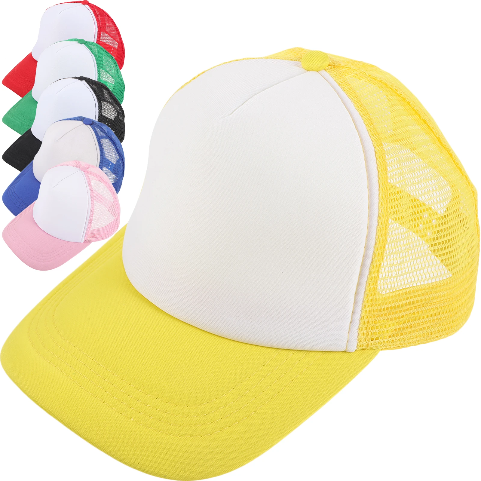 

6pcs Blank Baseball Hats Sublimation Cap Grid Mesh Polyester Diy Hat Men Women Youth Heat Transfer Fishing Camping Picnic Beach
