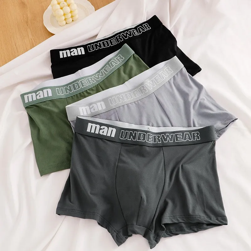 

4PCS Waist Men's Underwear Men's Four-season Breathable Mid-waist Underwear Men's Boxer Shorts Solid Color