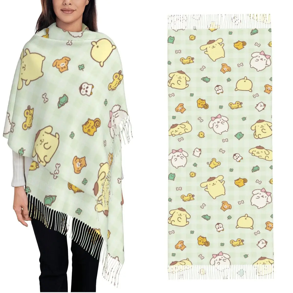 Womens Sanrio Pompompurin Accessories Cashmere Scarf Large Pashmina Shawls and Wraps Scarves for Evening Dress