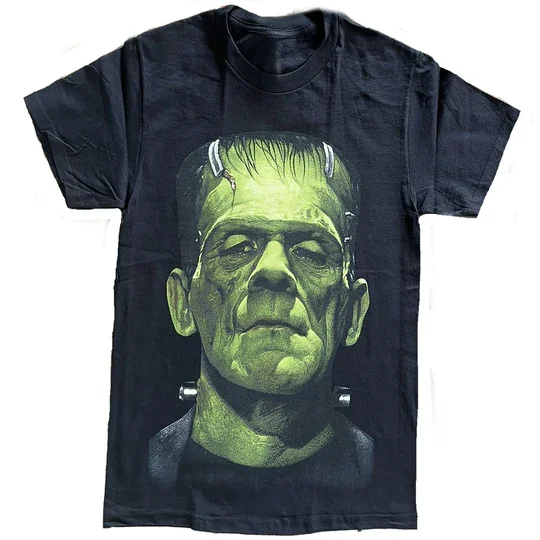 Camiseta de algodón negra para hombre de Frankenstein, estilo retro vintage de terror