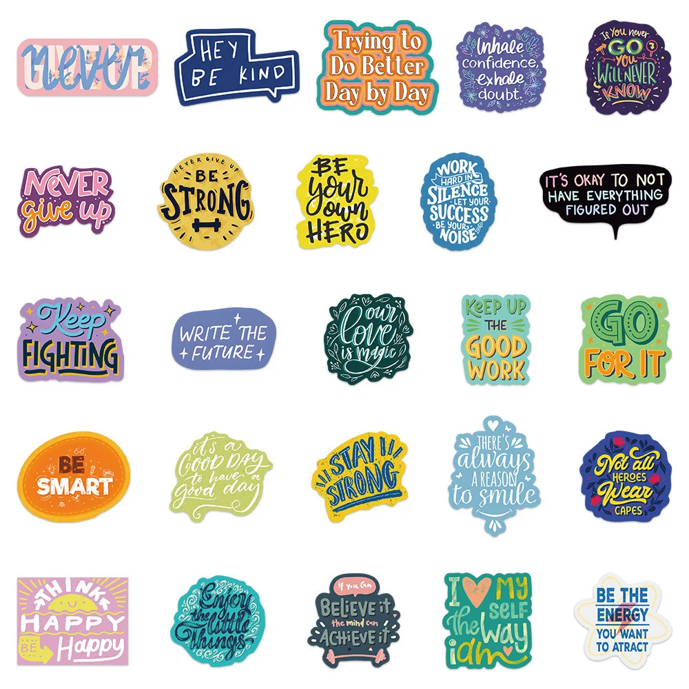 50pcs Cartoon Inspirational English Series Graffiti Stickers Suitable for Helmets Desktop Wall Decoration DIY Sticker Pack