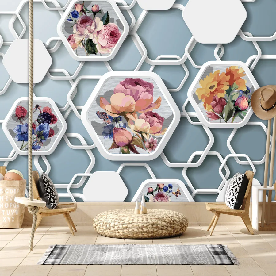 Custom Modern Easy to Apply Peel and Stick Wallpaper for Bedroom Wall Papers Home Decor Geometry Flower Furniture Covering Mural