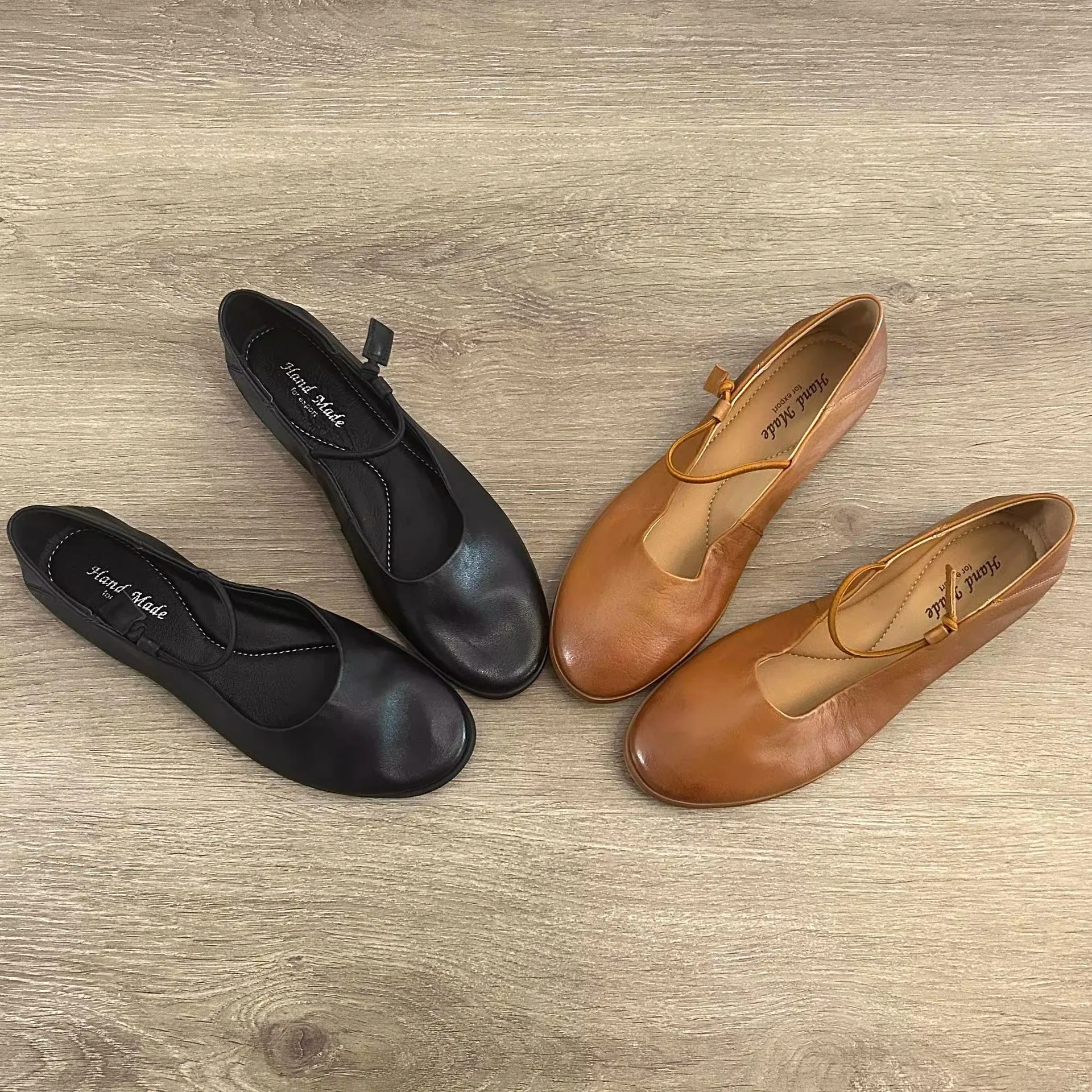 

2026 New Minimalist Cross Strap Mary Jane Shoes Retro Cowhide Ballet Flats for Women