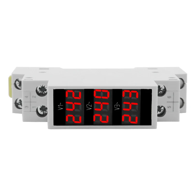 1PC Three-Display Voltmeter Din Rail Three Phase Modular Voltage Meter AC80-500V 1VA V1V2V3 BV-3R