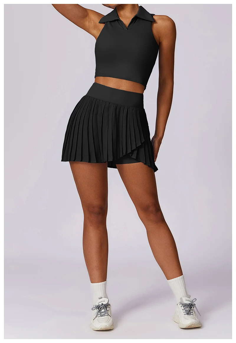 Fashion  Women Pleated High Waist  Tennis Student Mini Skirt Summer New 2024 Black Ladies Suit Skirt