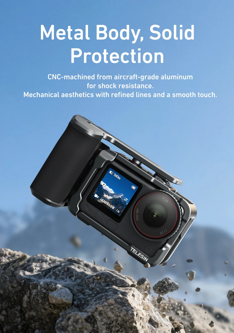 TELESIN Aluminiumlegierungsrahmen Schutzgehäuse Rabbit Cage Dual Cold Shoe Metallgehäuse für DJI OSMO Action 6 Action6 Zubehör – Detail 12