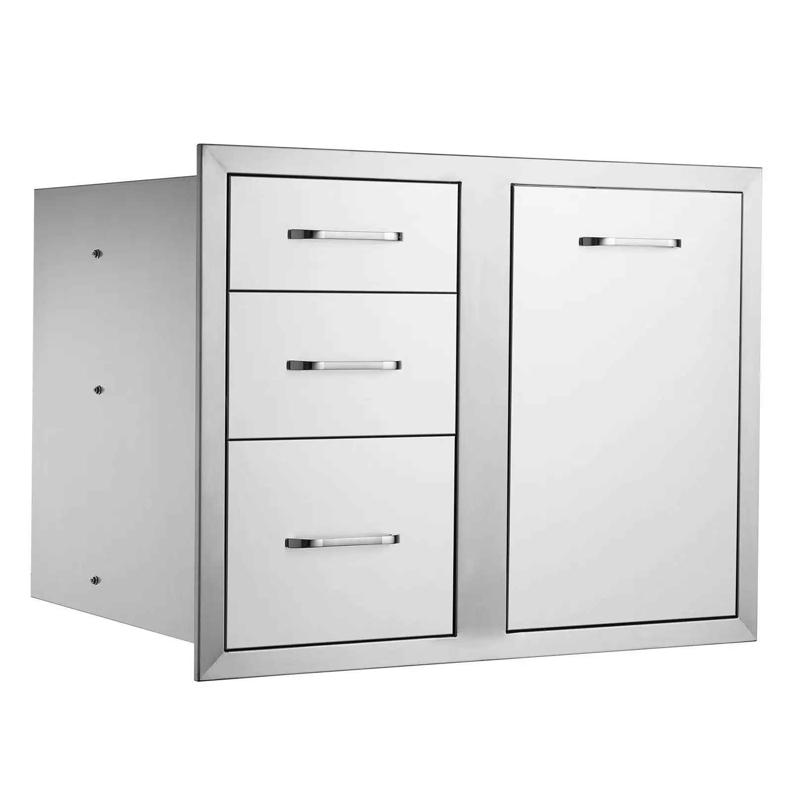 Outdoor Kitchen Door Drawer Combo 29.5 Inch W 22.6 Inch H 21.7 Inch D Access Door with Triple Drawers Propane Drawer and Adjustable Garbage for bbq Island Patio Grill Station