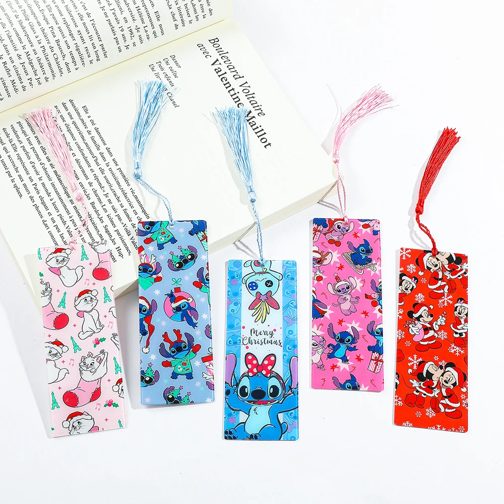 1Pcs Cute Stitch Tassel Bookmark Acrylic Disney Bookmarks For Fans Collection Reading Marker Family Friends Girls Birthday Gift