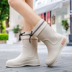 Fashion Rain Shoes Women Adult Short Water Shoes Anti-slip Rain Boots Outside Water Thickened Kitchen Work Waterproof Simple