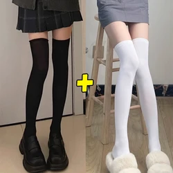 Solid Color Lolita Long Stockings JK Women Girls Cute Black White Tights Over Knee Thigh High Socks Cosplay Sexy Nylon Stockings