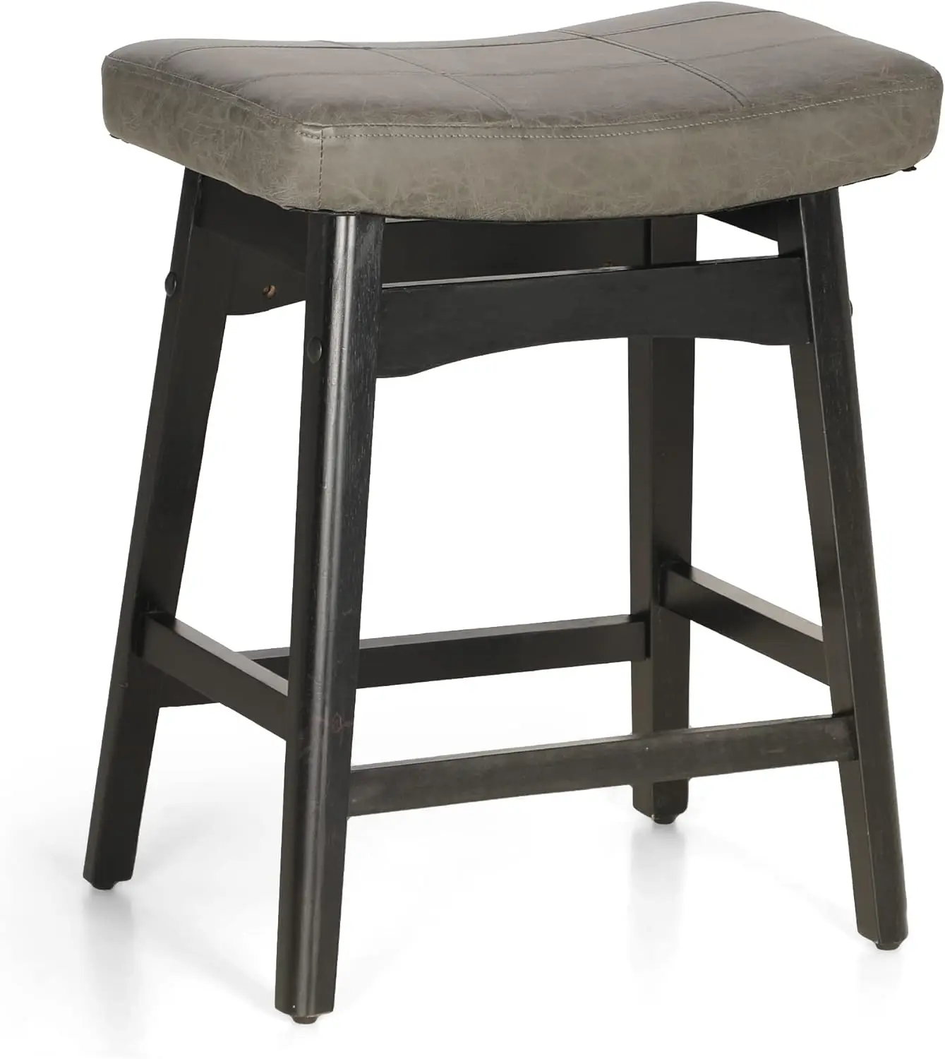 Maison Arts Grey Counter Height Bar Stool For Kitchen Counter Solid Wood Legs With Faux Leather Saddle Seat Farmhouse Barstool