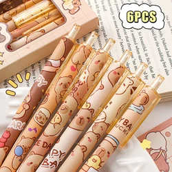 6Pcs Capybara Pressing Gel Pens Kawaii Black Ink Pen Set School Supplies Cartoon Capybara Neutral Pen Aesthetic Stationery