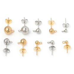 50pcs/lot Stainless Steel Round Ball Ear Backs Post Studs With Open Ring Ear Earplug for DIY Earrings Jewelry Making Accessories