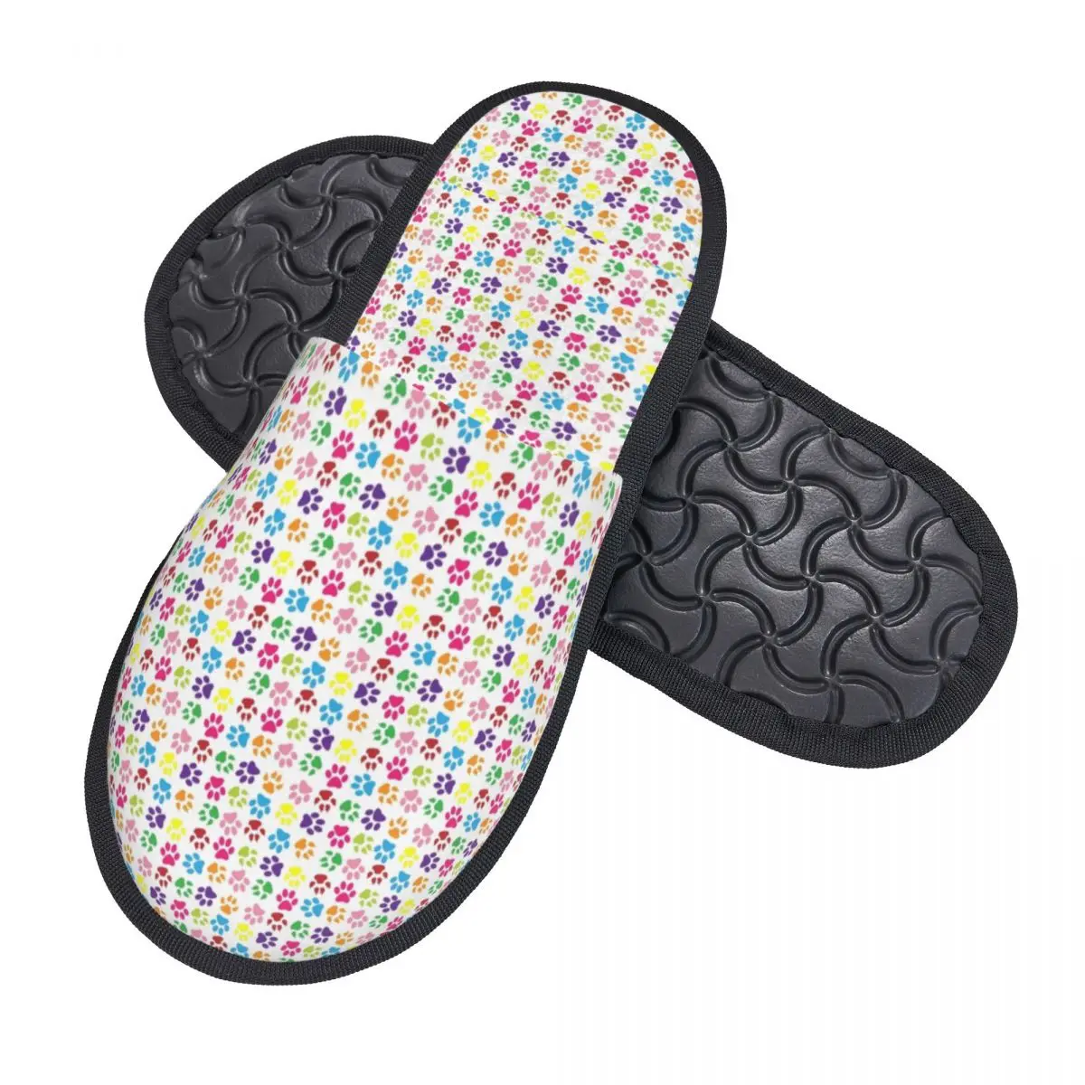 Rainbow Paw Print Pattern Chinelos de hóspedes para Hotel, Cute Custom Print, Pretty Pet House Slipper para mulheres