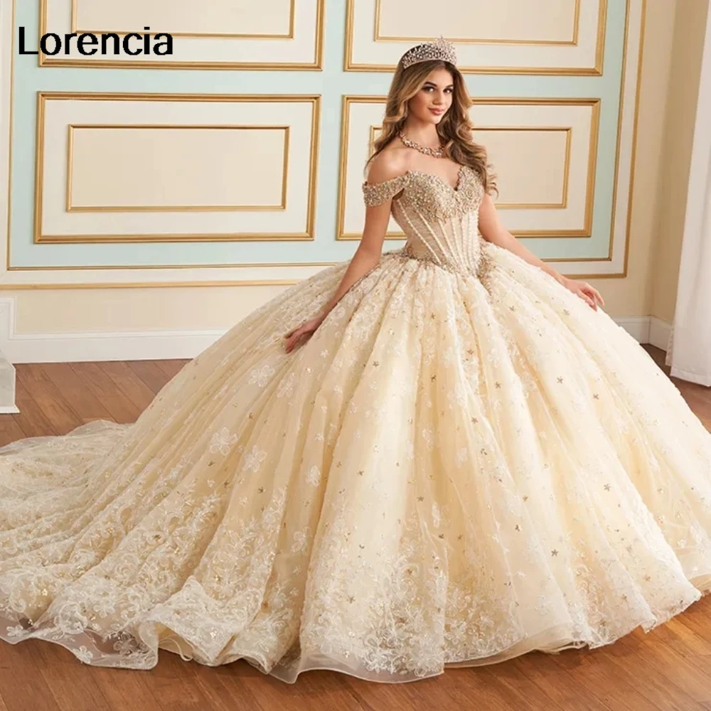 Robe de Quinceanera champagne personnalisée avec appliques en dentelle, corset mexicain perlé, robe de RhSweet 16, 15 ans, YQD989