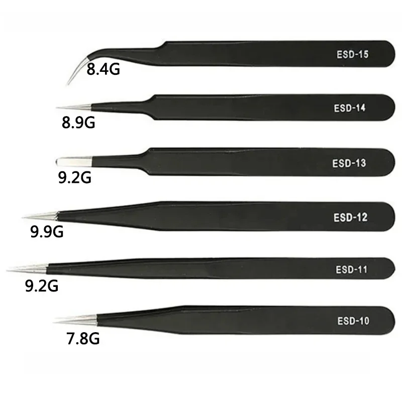 Galacok 6PCS Precision Tweezers Set ESD Anti Static Stainless Steel Tweezers Repair Tools for Electronics Repair Soldering Craft view 4