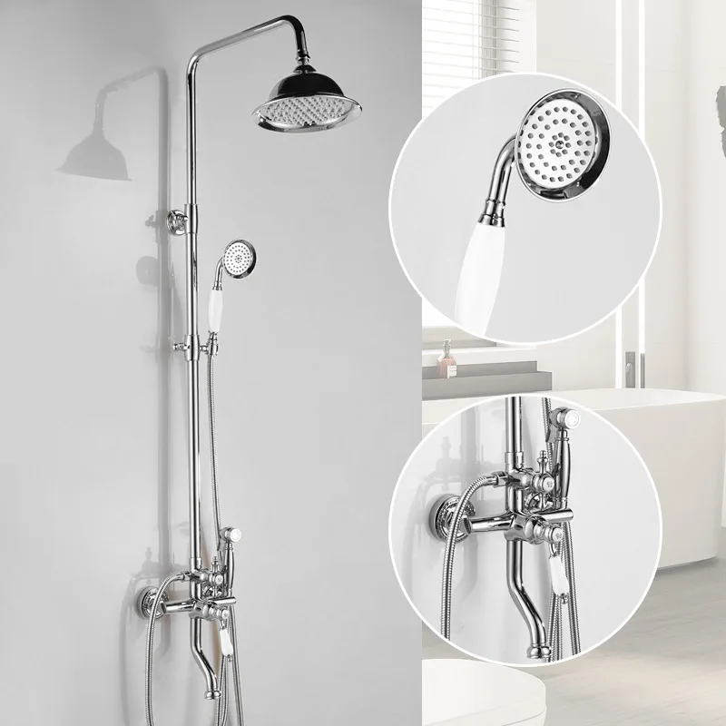 Vintage Shower System Brass Lightweight Luxury Gold Shower Head Adjustable Height Single Handle Cold Hot Water, Spray Gun