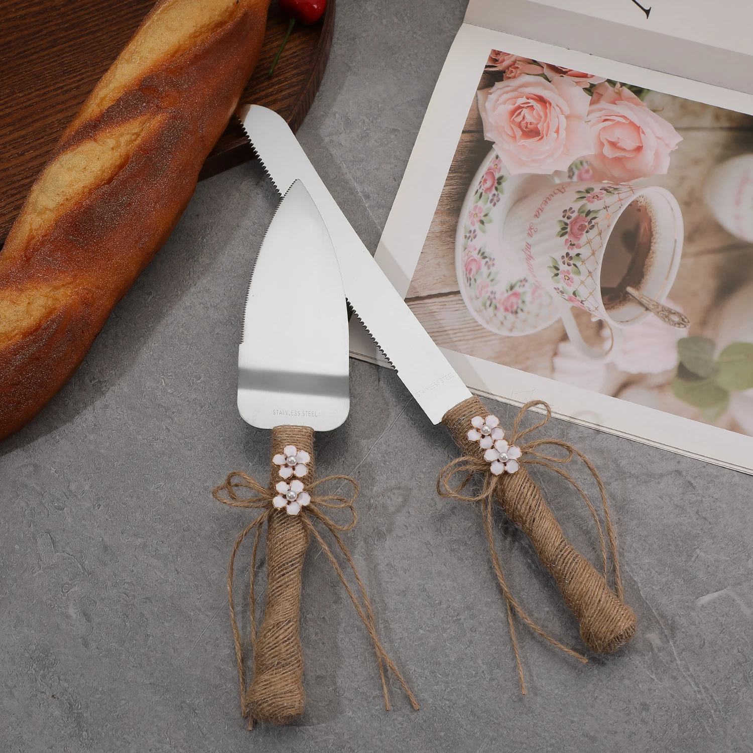 새로운 삼베 로프 웨딩 케이크 삽 세트 웨딩 소품 웨딩 기념품 선물