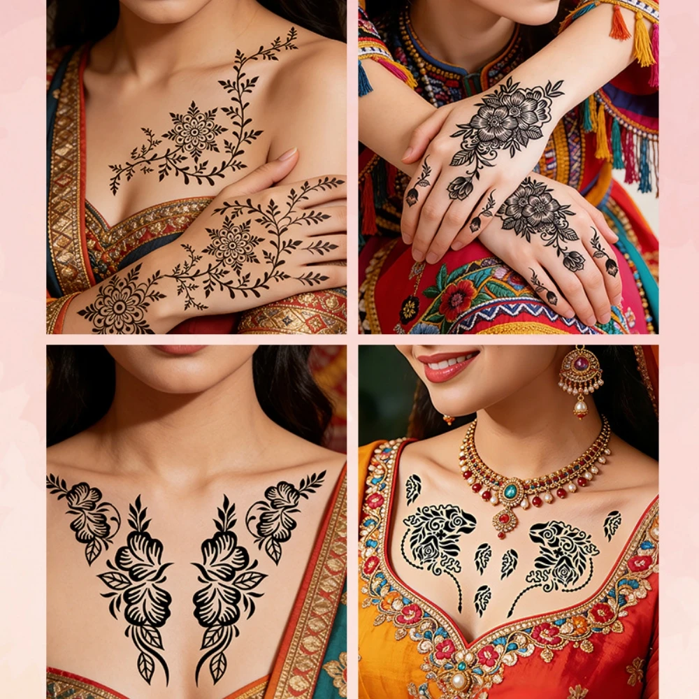

Mandala Black Henna Temporary Tattoo Waterproof Lace Flower Aesthetic Body Art Stickers Authentic Indian Style Mehndi Tattoo