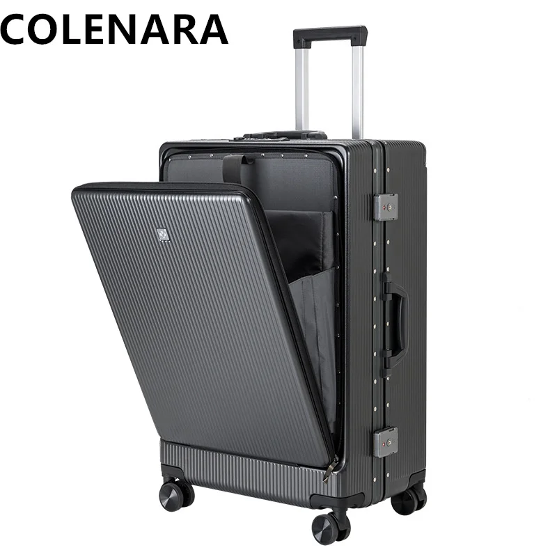 

COLENARA Multi-function Suitcase USB Charging Boarding Box Aluminum Frame Trolley Case 20"24"26 Inch Front Opening Suitcase