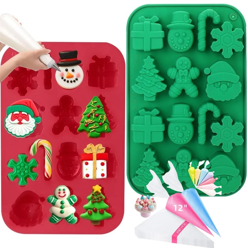 

Christmas Silicone Chocolate Molds Candy Baking Moulds DIY Handmade Snowflake Snowman Xmas Tree Gingerbread Man Santa Claus Mold