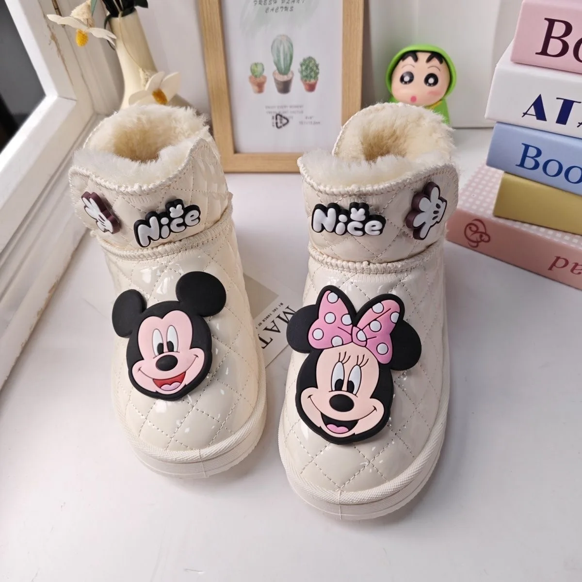 

Snow Girl Thickened 2024 Winter New Velvet Children's Mickey Mouse Cotton Shoes Cotton Boots Boys' Warm Casual Shoes