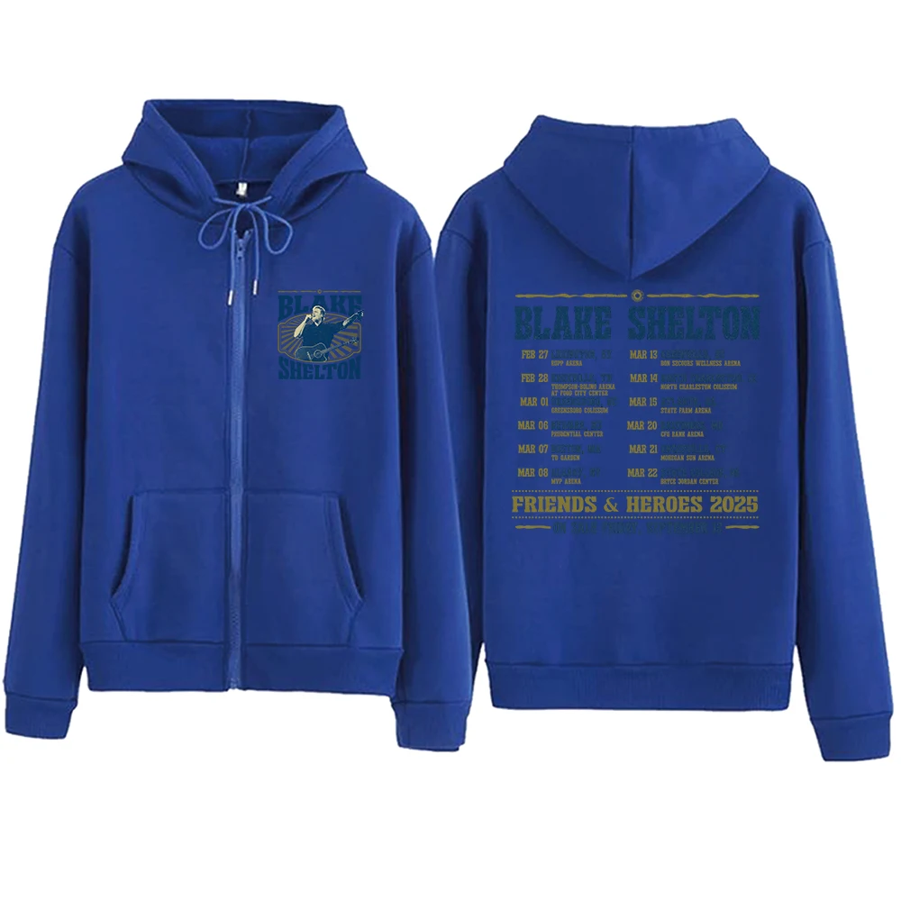 Blake Shelton Friends & Heroes 2025 Tour Sudadera con capucha con cremallera Harajuku Jersey Tops Sudadera Streetwear