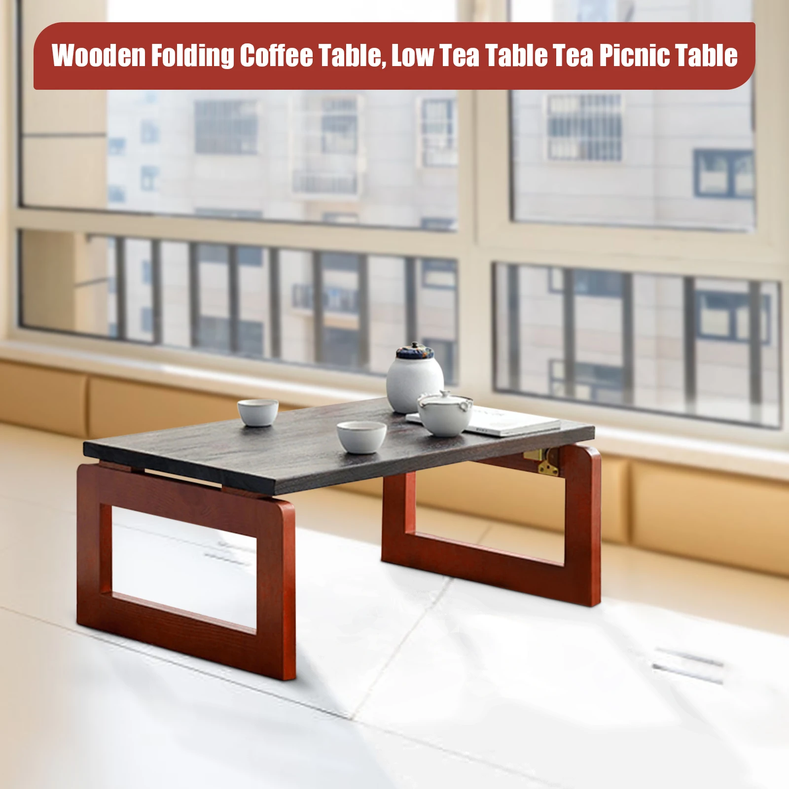 Collapsible Coffee Table Foldable Wood Mid Century Desk Computer Stand Vintage Tea Table for Living Room Furniture Home Decor