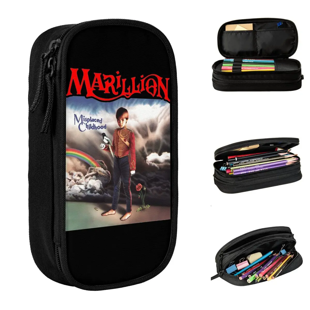 Caja de bolígrafos de doble capa para niños, estuche de lápices de gran capacidad para niños, regalo de MARILLION BAND