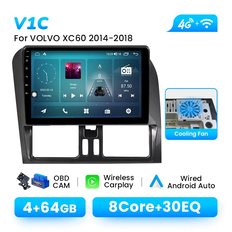 Draadloze CarPlay Android 15 autoradio voor Volvo XC60 2008-2018 1280*720 IPS GPS DSP AI spraakbesturing multimediaspeler