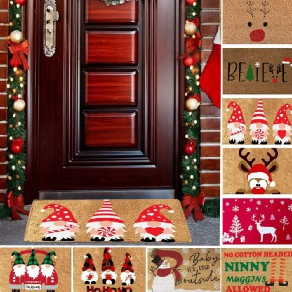VIKAMA Christmas Happy Cushion Dwarf Welcome Door Mat Indoor Outdoor Carpet Christmas Eve New Year Home Decoration